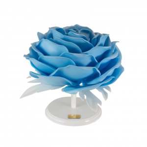 light installation in the shape of a rose in blue